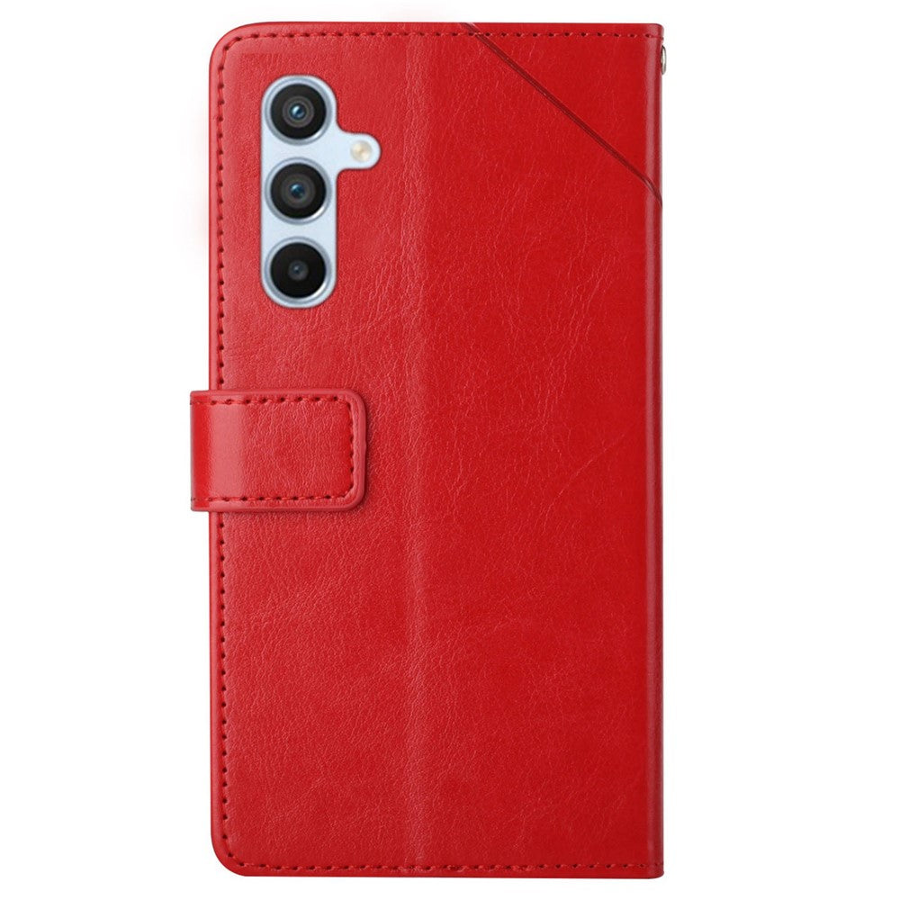 For Samsung Galaxy M14 5G HT01 Wallet Phone Case PU Leather Y-shaped Line Imprinted  Stand Cover - Red