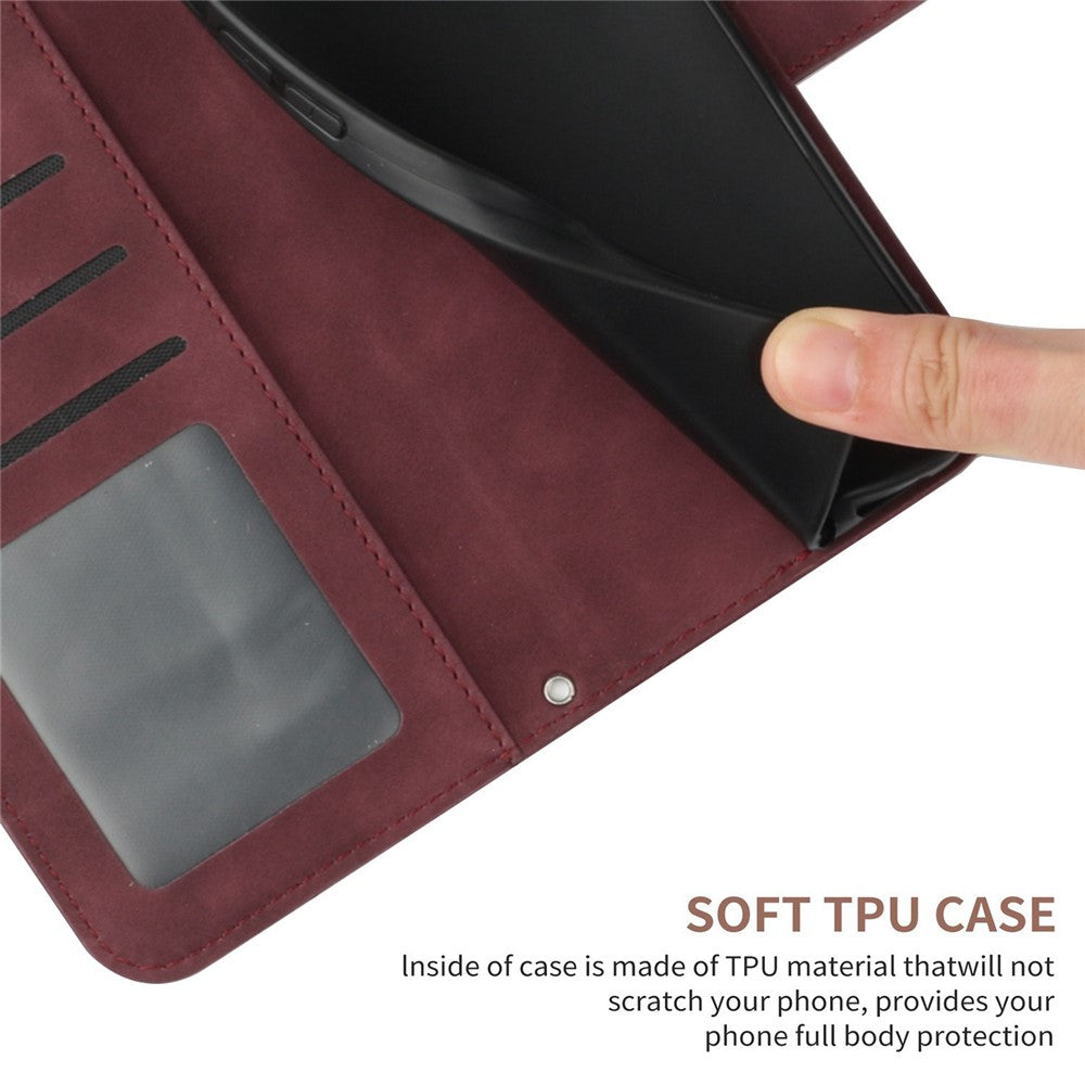 For Samsung Galaxy M14 5G HT04 Sunflower Pattern Phone Case PU Leather Cover Stand Wallet with Shoulder Strap - Wine Red