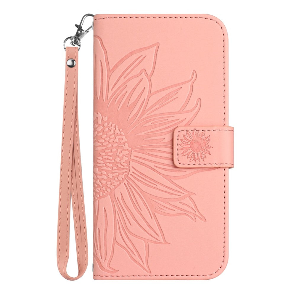 For Samsung Galaxy M14 5G HT04 Cell Phone Cover Leather Phone Case Sunflower Imprinted Stand Wallet - Light Pink