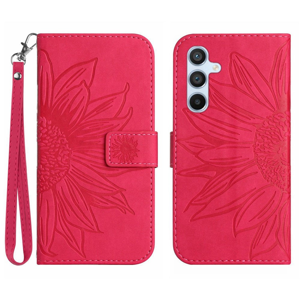 For Samsung Galaxy M14 5G HT04 Cell Phone Cover Leather Phone Case Sunflower Imprinted Stand Wallet - Rose