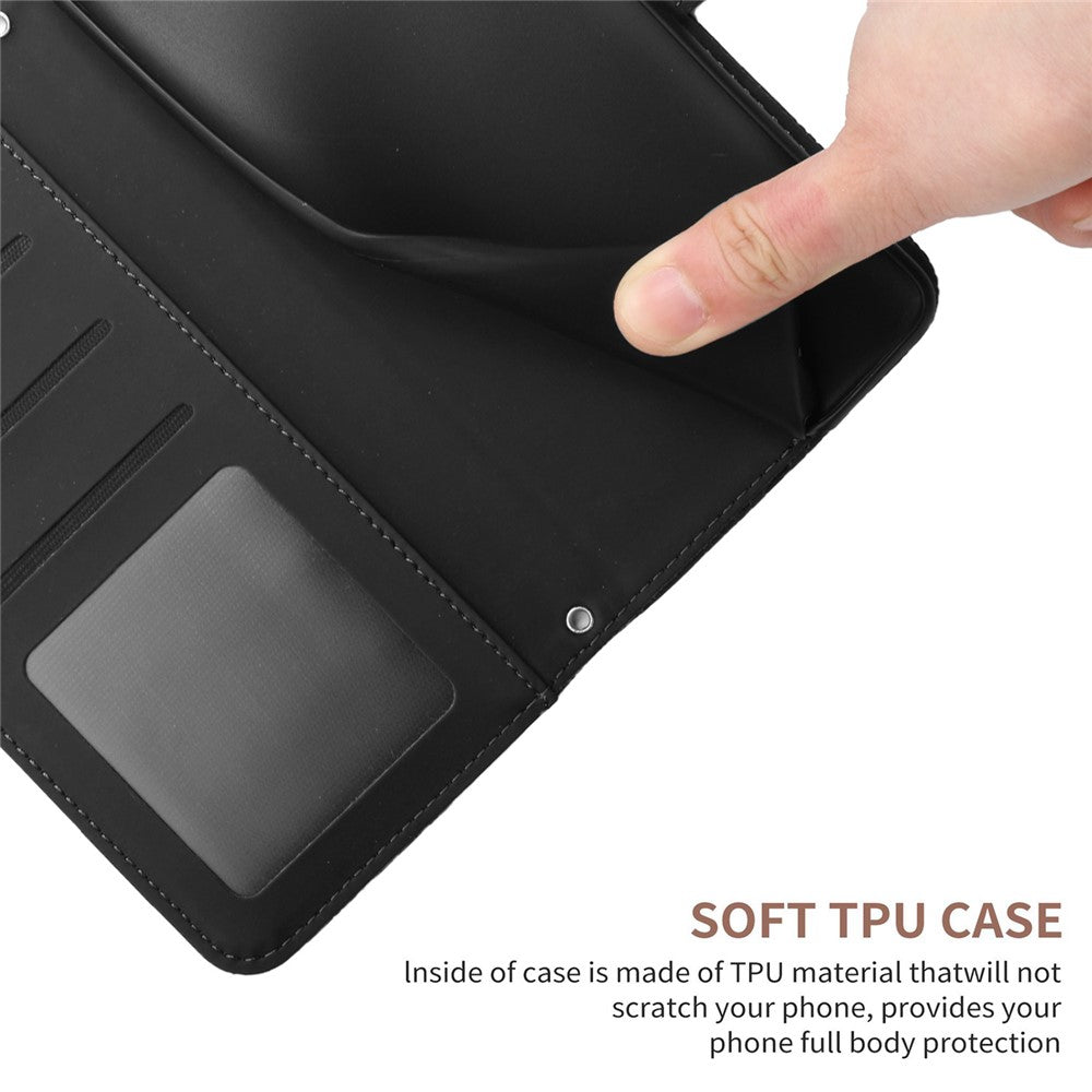 HT03 Phone Case for Samsung Galaxy M14 5G , PU Leather Stand Wallet Butterfly Flowers Imprinted Cover with Shoulder Strap - Black