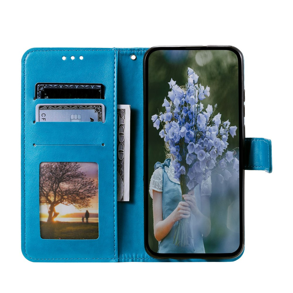 For Samsung Galaxy M14 5G Wallet Stand Flip Cover Mandala Flower Pattern Leather Phone Case - Blue