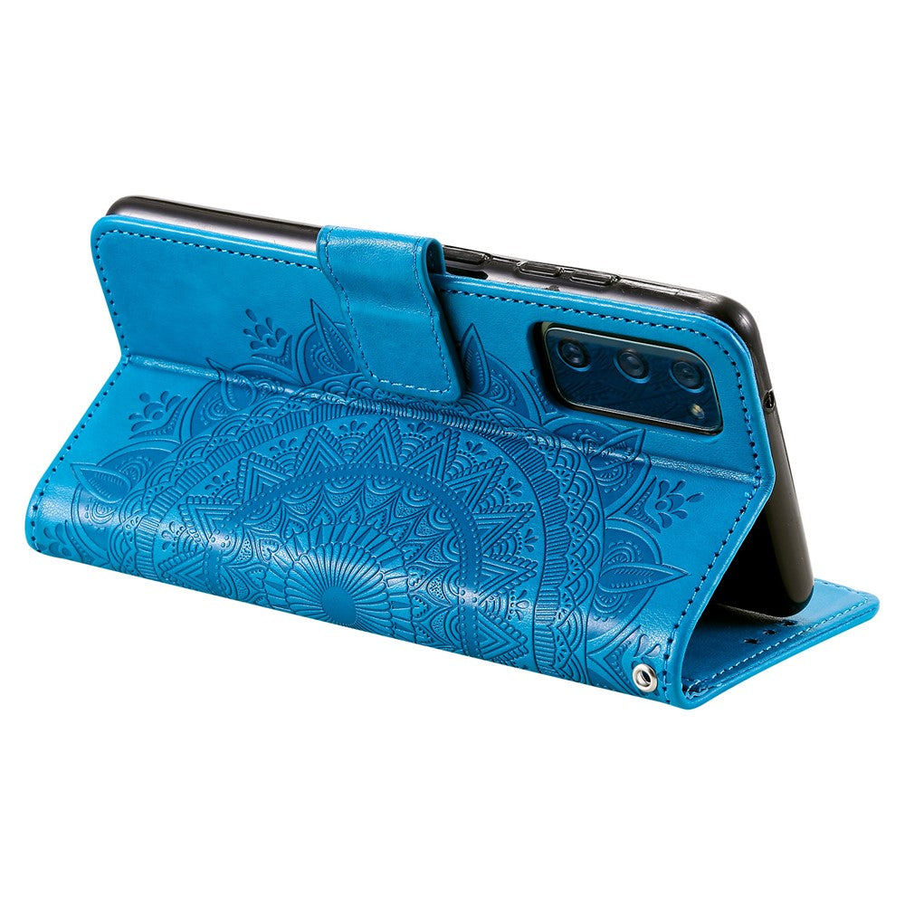 For Samsung Galaxy M14 5G Wallet Stand Flip Cover Mandala Flower Pattern Leather Phone Case - Blue