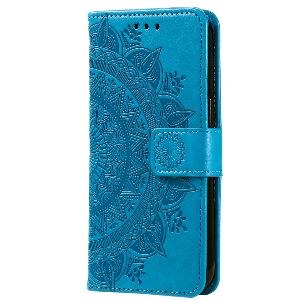For Samsung Galaxy M14 5G Wallet Stand Flip Cover Mandala Flower Pattern Leather Phone Case - Blue