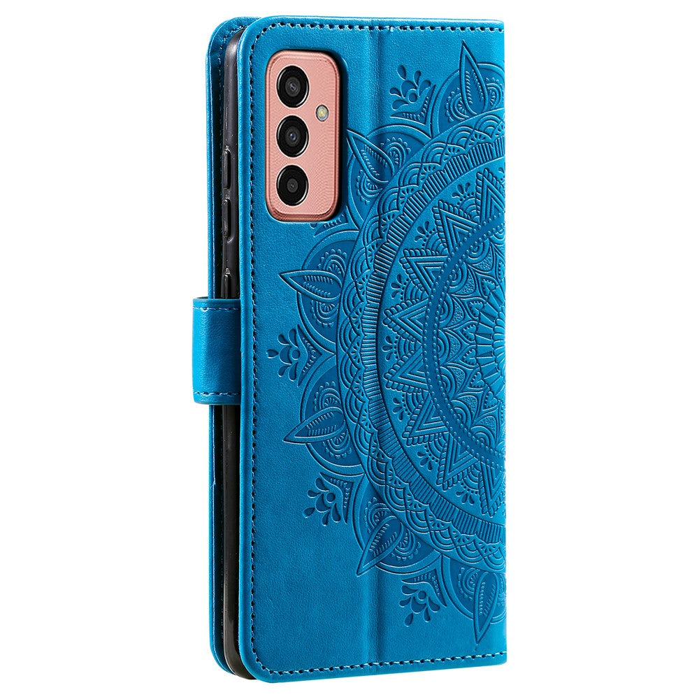 For Samsung Galaxy M14 5G Wallet Stand Flip Cover Mandala Flower Pattern Leather Phone Case - Blue