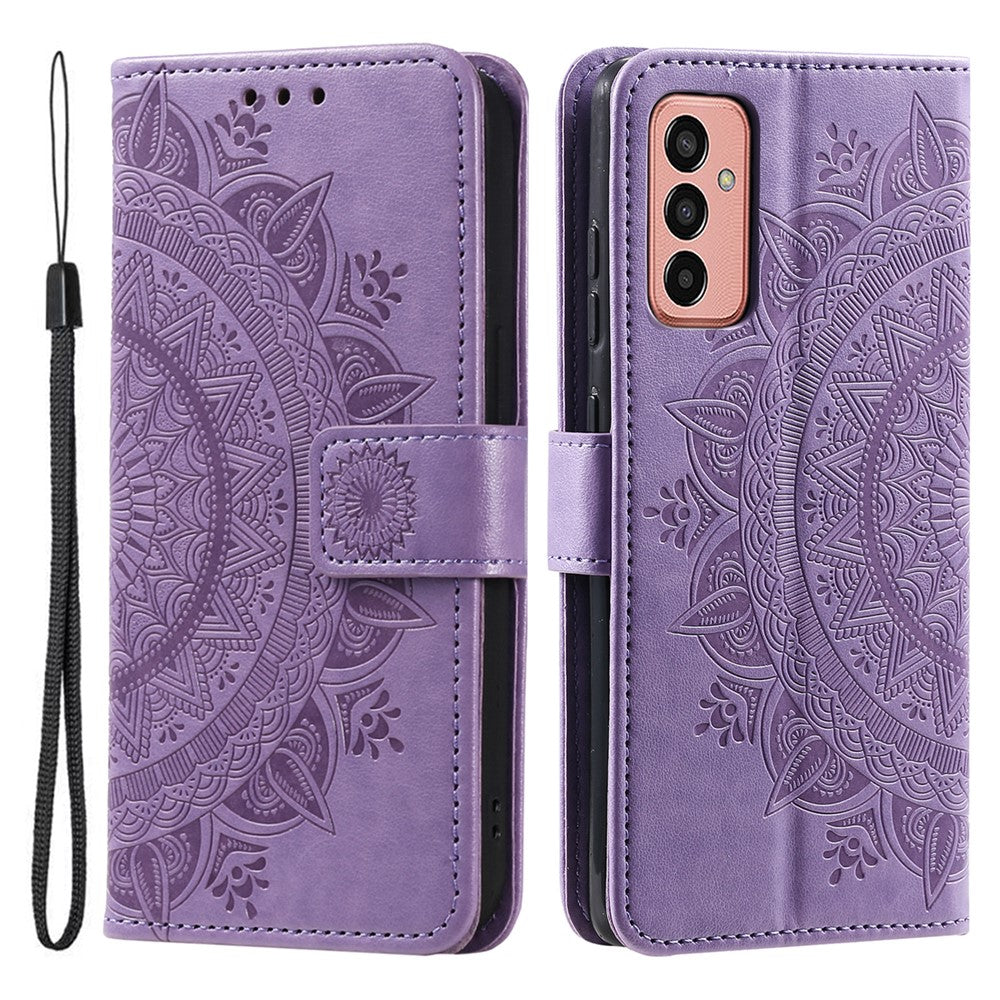 For Samsung Galaxy M14 5G Wallet Stand Flip Cover Mandala Flower Pattern Leather Phone Case - Purple