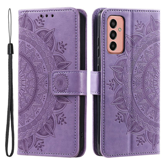 For Samsung Galaxy M14 5G Wallet Stand Flip Cover Mandala Flower Pattern Leather Phone Case - Purple