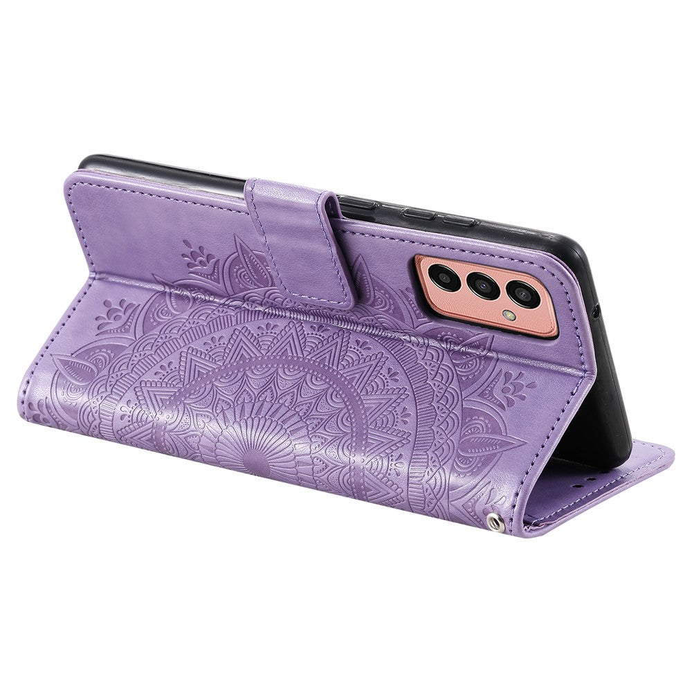 For Samsung Galaxy M14 5G Wallet Stand Flip Cover Mandala Flower Pattern Leather Phone Case - Purple