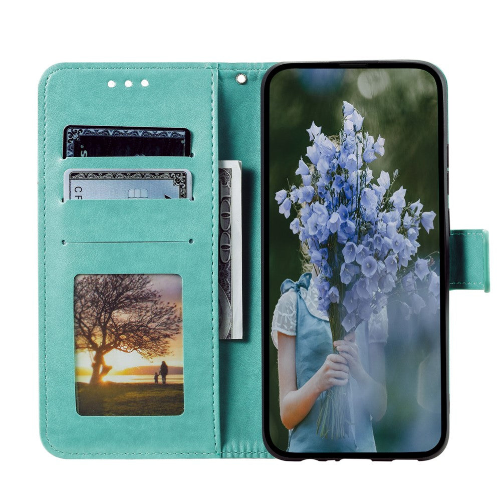 For Samsung Galaxy M14 5G Wallet Stand Flip Cover Mandala Flower Pattern Leather Phone Case - Green