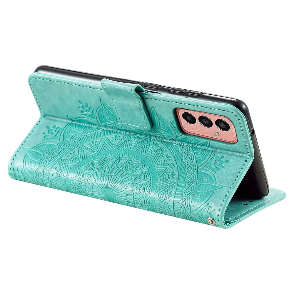 For Samsung Galaxy M14 5G Wallet Stand Flip Cover Mandala Flower Pattern Leather Phone Case - Green