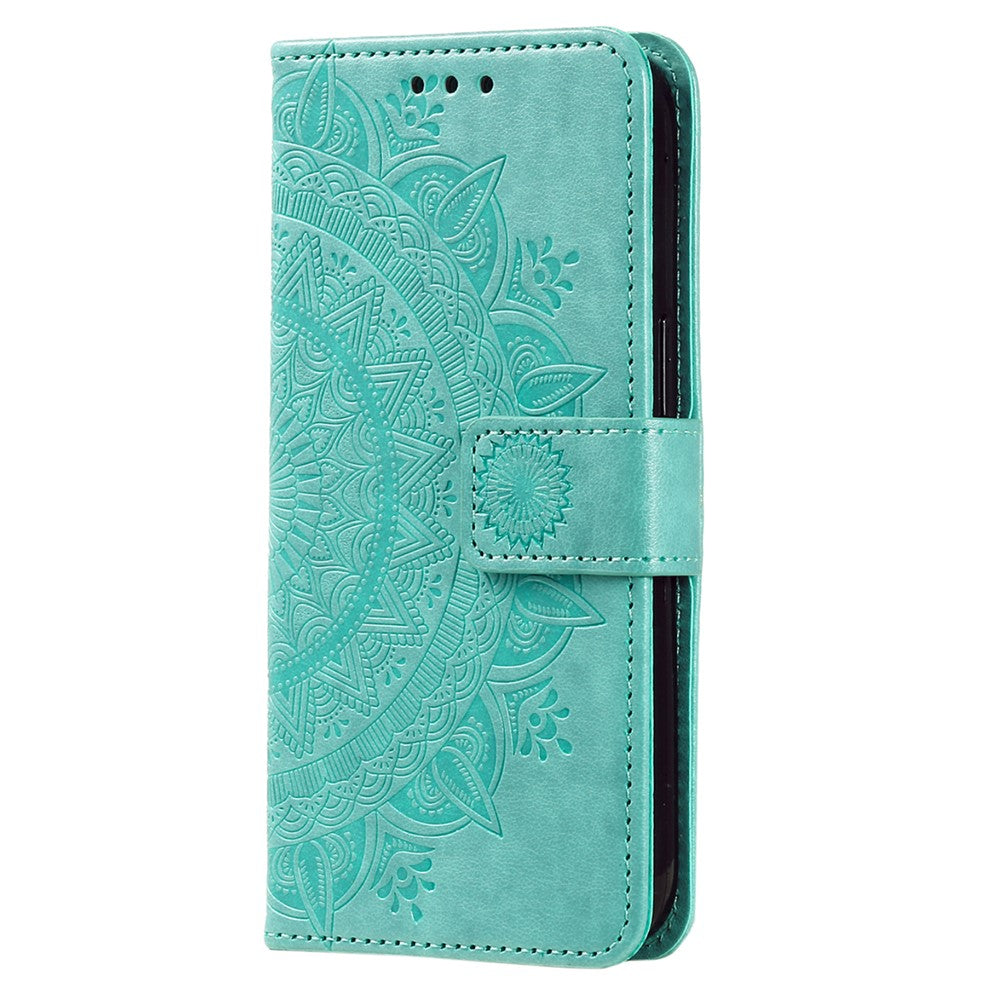 For Samsung Galaxy M14 5G Wallet Stand Flip Cover Mandala Flower Pattern Leather Phone Case - Green