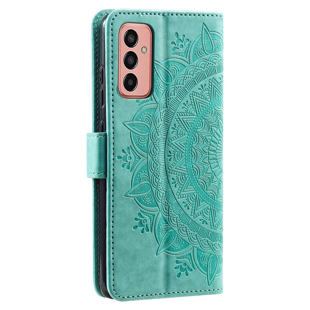 For Samsung Galaxy M14 5G Wallet Stand Flip Cover Mandala Flower Pattern Leather Phone Case - Green