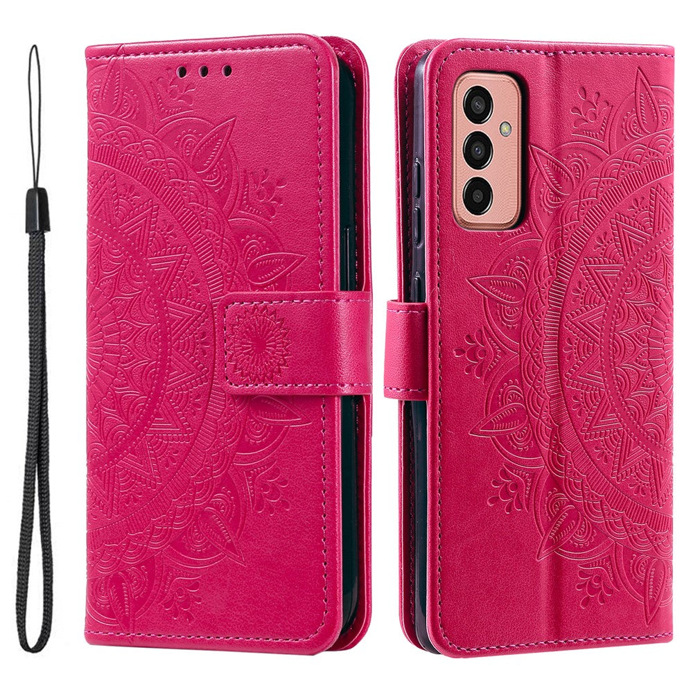 For Samsung Galaxy M14 5G Wallet Stand Flip Cover Mandala Flower Pattern Leather Phone Case - Rose