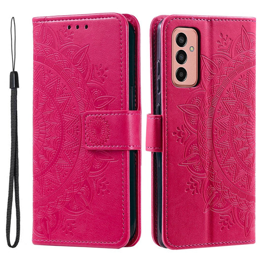 For Samsung Galaxy M14 5G Wallet Stand Flip Cover Mandala Flower Pattern Leather Phone Case - Rose