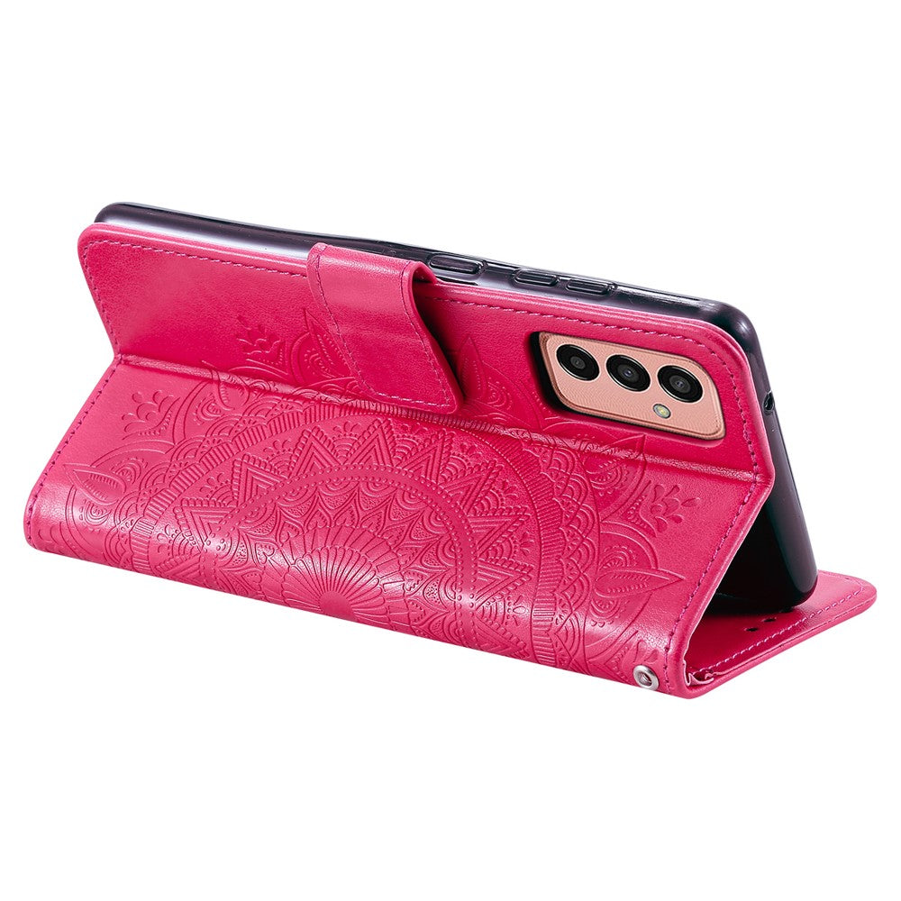 For Samsung Galaxy M14 5G Wallet Stand Flip Cover Mandala Flower Pattern Leather Phone Case - Rose