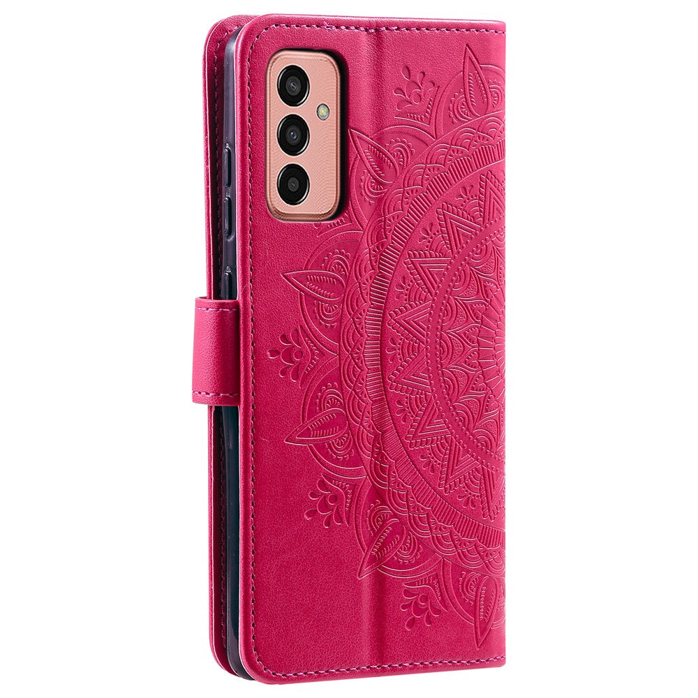 For Samsung Galaxy M14 5G Wallet Stand Flip Cover Mandala Flower Pattern Leather Phone Case - Rose