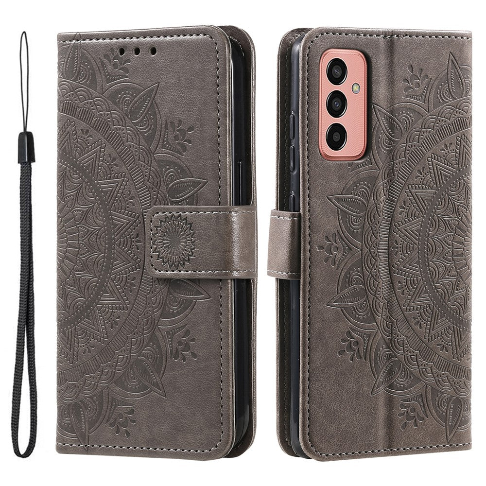 For Samsung Galaxy M14 5G Wallet Stand Flip Cover Mandala Flower Pattern Leather Phone Case - Grey