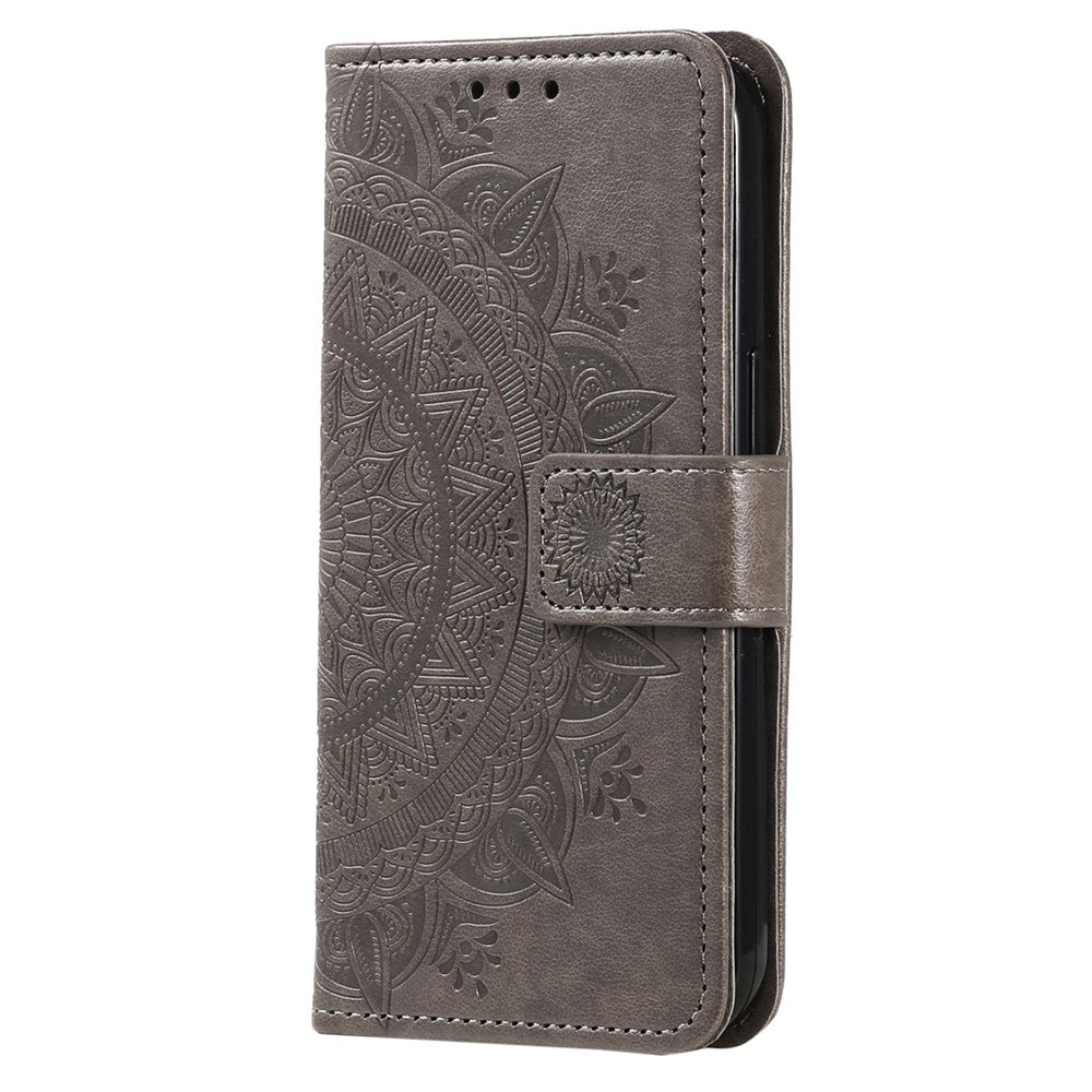 For Samsung Galaxy M14 5G Wallet Stand Flip Cover Mandala Flower Pattern Leather Phone Case - Grey