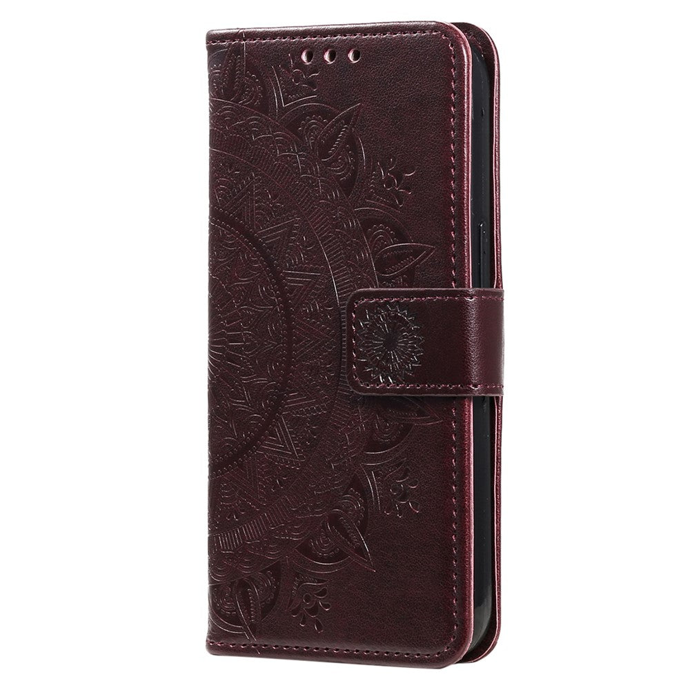For Samsung Galaxy M14 5G Wallet Stand Flip Cover Mandala Flower Pattern Leather Phone Case - Brown