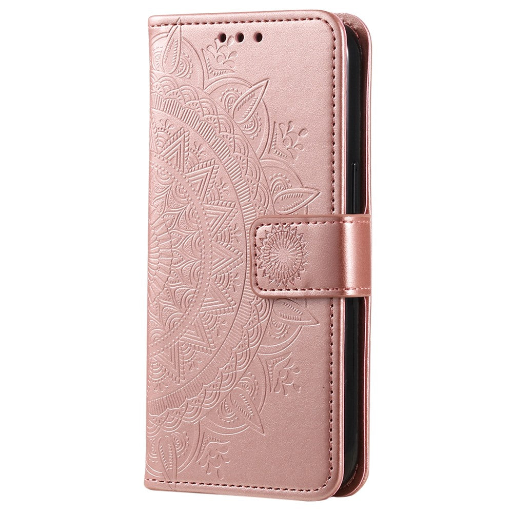 For Samsung Galaxy M14 5G Wallet Stand Flip Cover Mandala Flower Pattern Leather Phone Case - Rose Gold