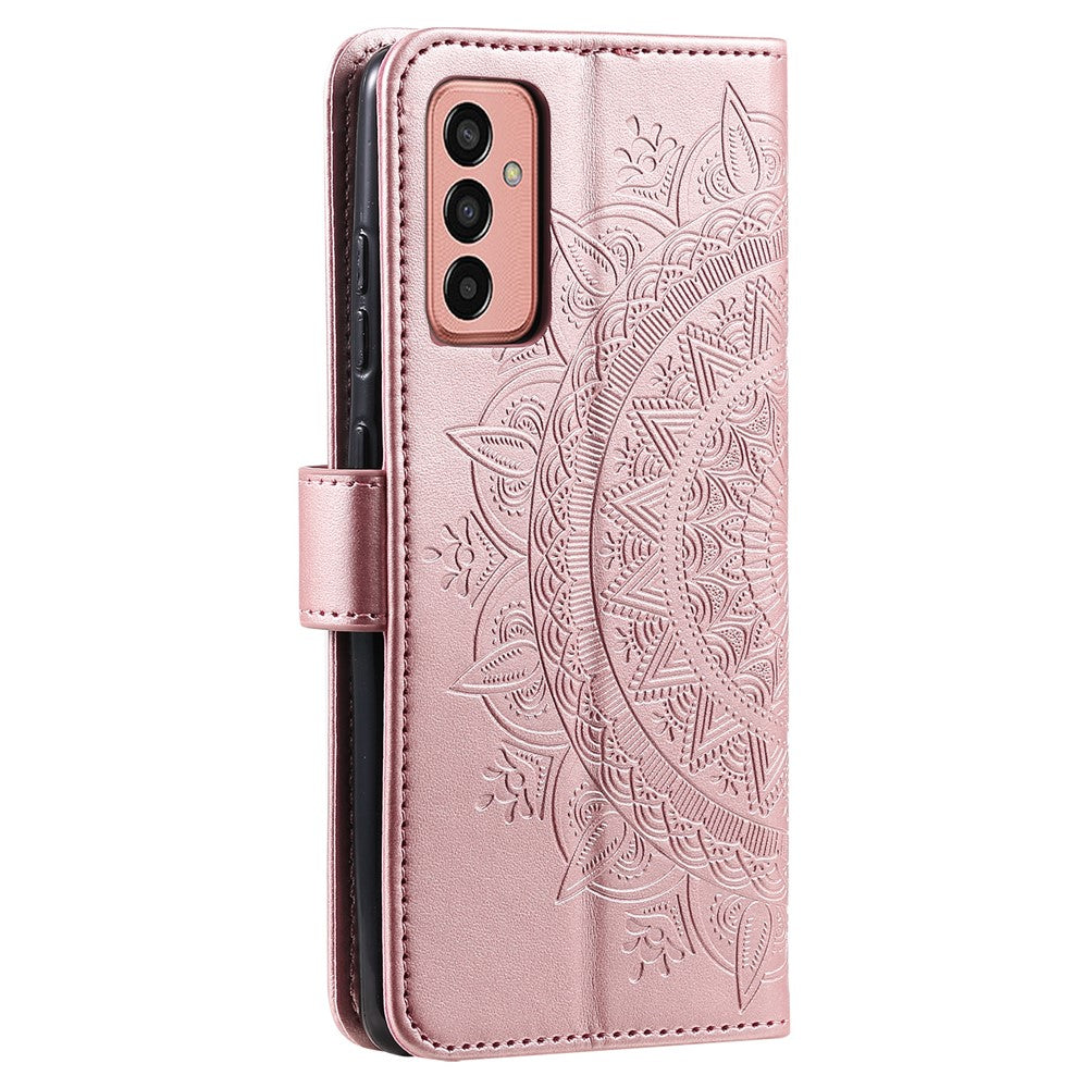 For Samsung Galaxy M14 5G Wallet Stand Flip Cover Mandala Flower Pattern Leather Phone Case - Rose Gold