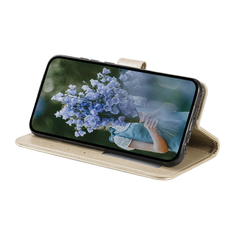For Samsung Galaxy M14 5G Wallet Stand Flip Cover Mandala Flower Pattern Leather Phone Case - Gold