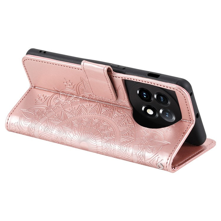 Leather Flip Case for OnePlus 11 5G Shockproof Phone Shell Mandala Flower Pattern Wallet Phone Cover - Rose Gold