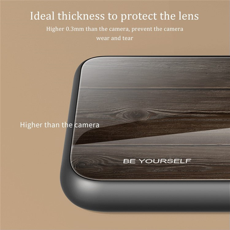 For OnePlus 11 5G Wooden Pattern Anti-fall Phone Case Tempered Glass + TPU Protective Cover - Coffee