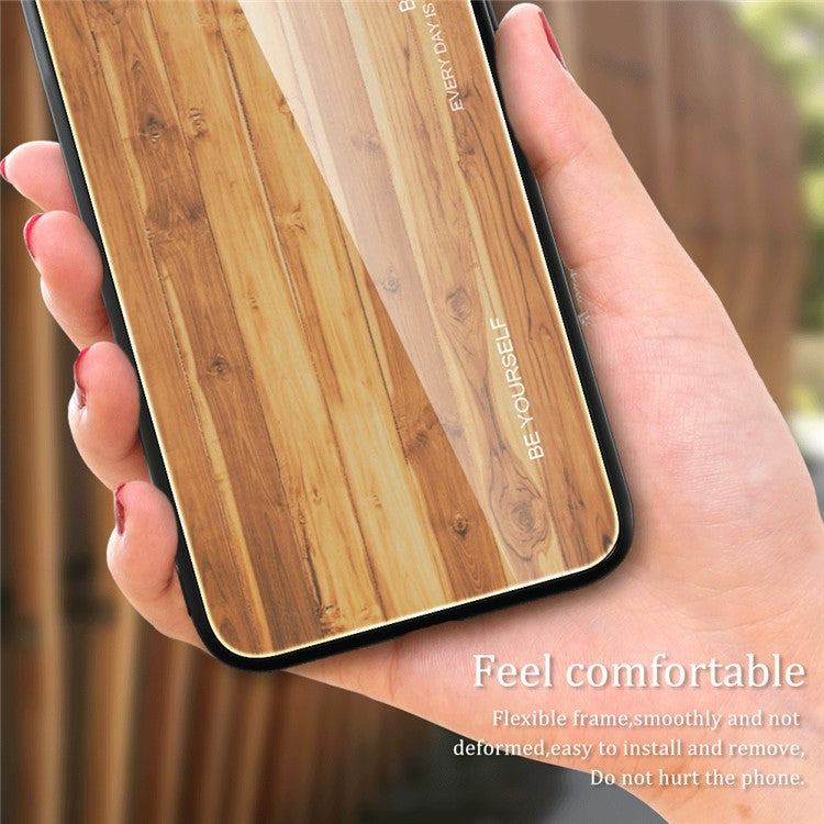 For OnePlus 11 5G Wooden Pattern Anti-fall Phone Case Tempered Glass + TPU Protective Cover - Coffee