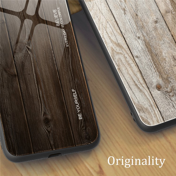 For OnePlus 11 5G Wooden Pattern Anti-fall Phone Case Tempered Glass + TPU Protective Cover - Coffee