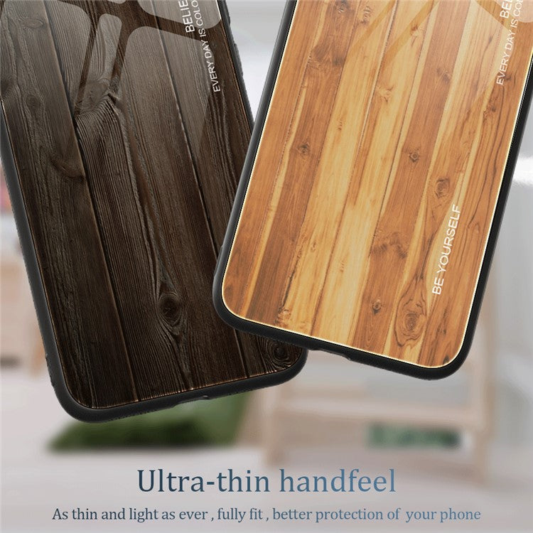 For OnePlus 11 5G Wooden Pattern Anti-fall Phone Case Tempered Glass + TPU Protective Cover - Coffee