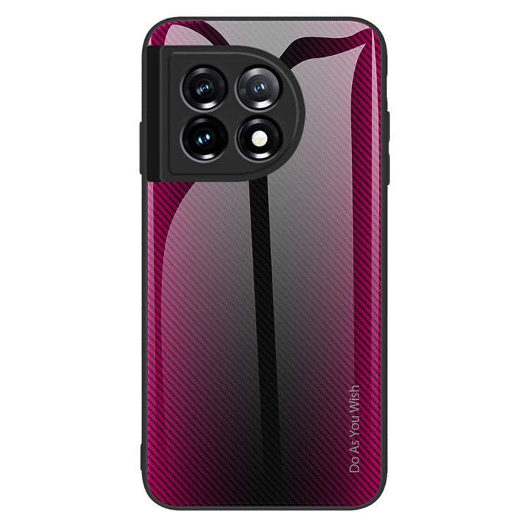 For OnePlus 11 5G TPU+Tempered Glass Phone Case Carbon Fiber Texture Cellphone Protective Cover - Rose