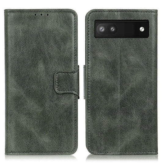 Phone Case for Google Pixel 7a PU Leather Flip Cover Crazy Horse Texture Stand Wallet Phone Shell - Blackish Green
