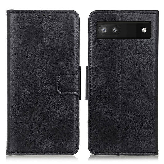 Phone Case for Google Pixel 7a PU Leather Flip Cover Crazy Horse Texture Stand Wallet Phone Shell - Black