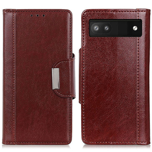 Shockproof Phone Case for Google Pixel 7a PU Leather Folio Flip Cover Wallet Stand Phone Protector - Brown