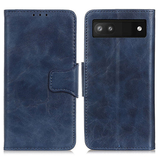 Phone Leather Case for Google Pixel 7a Wallet Phone Case Crazy Horse Texture Phone Cover - Blue