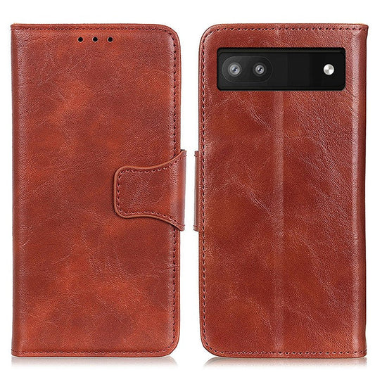Phone Leather Case for Google Pixel 7a Wallet Phone Case Crazy Horse Texture Phone Cover - Brown