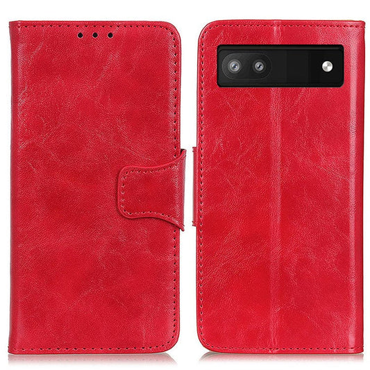 Phone Leather Case for Google Pixel 7a Wallet Phone Case Crazy Horse Texture Phone Cover - Red