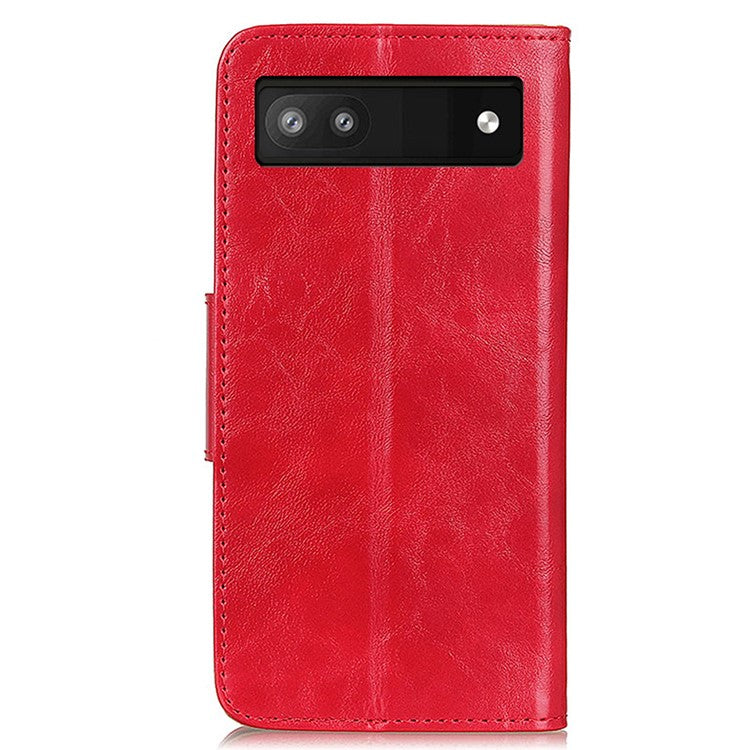 Phone Leather Case for Google Pixel 7a Wallet Phone Case Crazy Horse Texture Phone Cover - Red