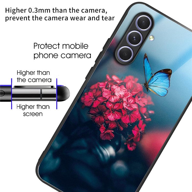For Samsung Galaxy A14 5G / A14 4G Anti-scratch Tempered Glass+TPU Back Case Pattern Printing Phone Cover - Style D