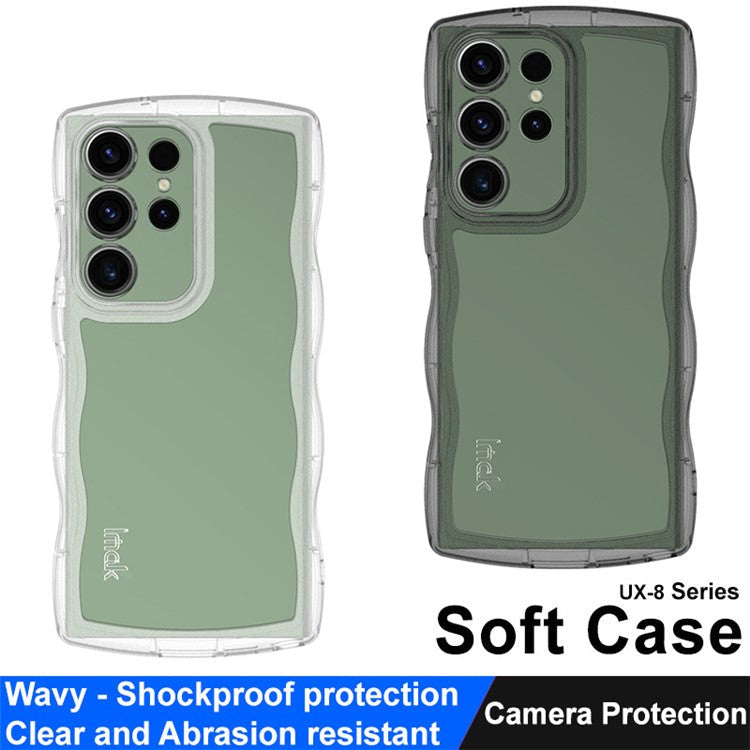 IMAK UX-8 Series TPU Phone Case for Samsung Galaxy S23 Ultra Cover Wavy Shape Edge Anti-Drop Phone Shell - Transparent Black