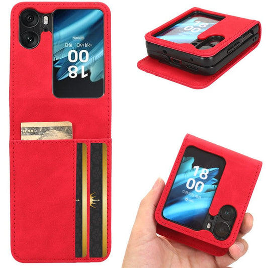 Skin-Touch Phone Case for Oppo Find N2 Flip 5G Separable Design Leather Coated PC Cover with Wallet - Red