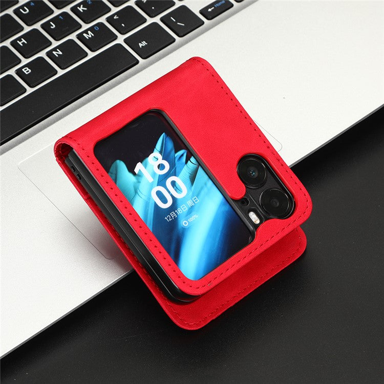 Skin-Touch Phone Case for Oppo Find N2 Flip 5G Separable Design Leather Coated PC Cover with Wallet - Red