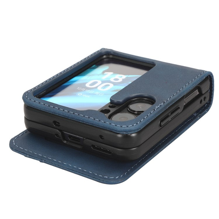 Skin-Touch Phone Case for Oppo Find N2 Flip 5G Separable Design Leather Coated PC Cover with Wallet - Blue
