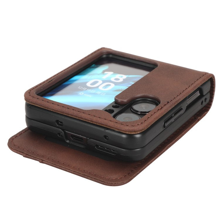 Skin-Touch Phone Case for Oppo Find N2 Flip 5G Separable Design Leather Coated PC Cover with Wallet - Brown
