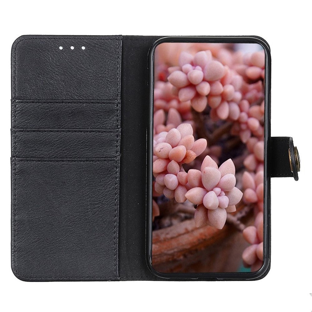 KHAZNEH For Samsung Galaxy M14 5G Phone Wallet Cover Cowhide Texture Stand Leather Case - Black