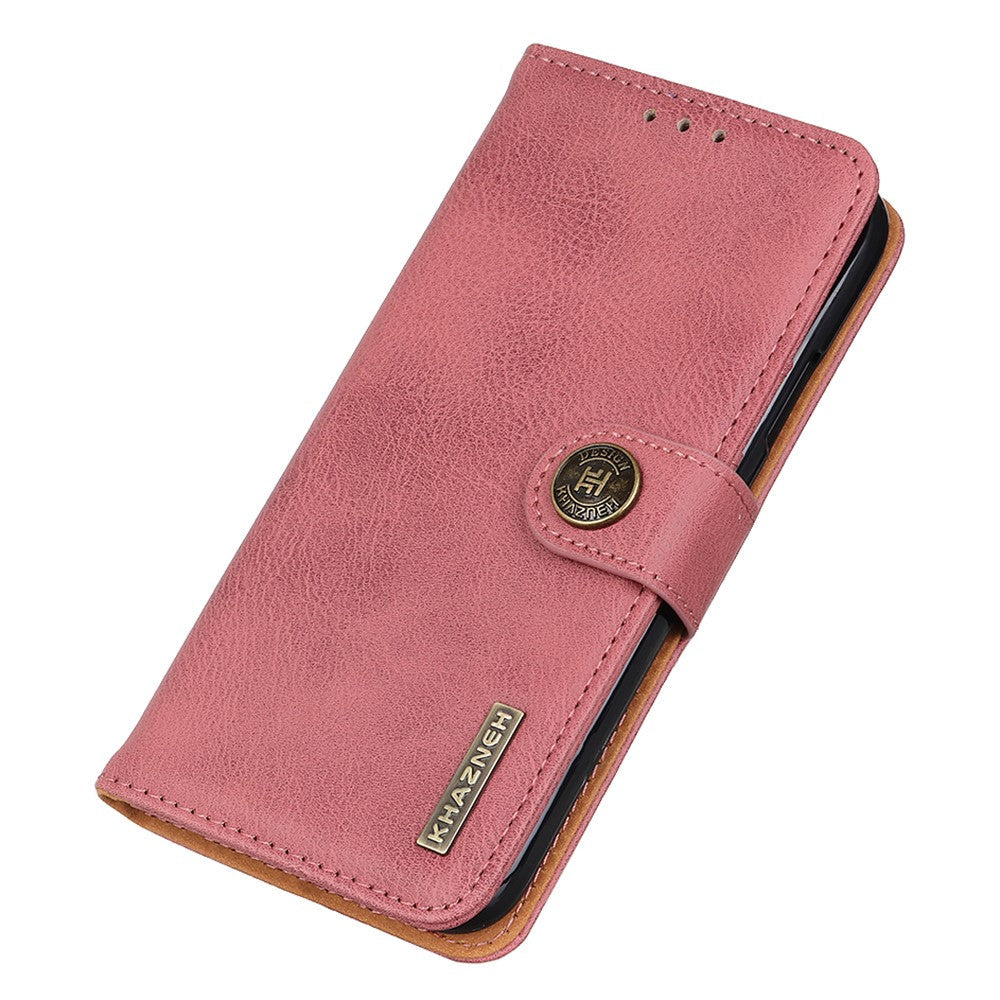 KHAZNEH For Samsung Galaxy M14 5G Phone Wallet Cover Cowhide Texture Stand Leather Case - Pink
