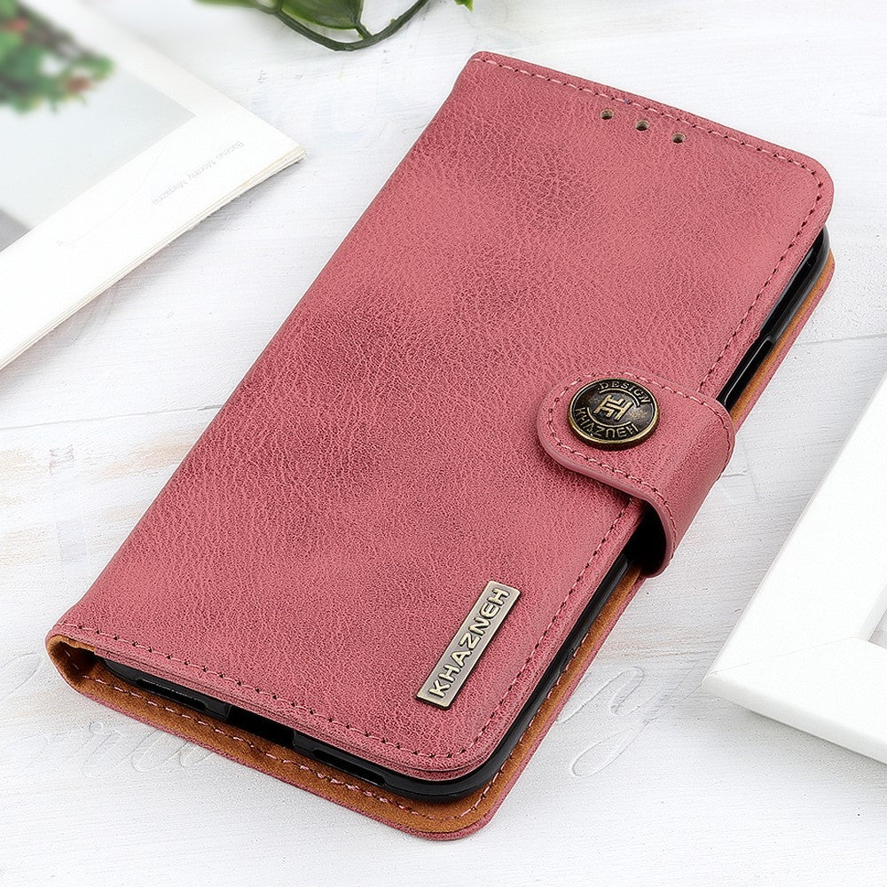 KHAZNEH For Samsung Galaxy M14 5G Phone Wallet Cover Cowhide Texture Stand Leather Case - Pink