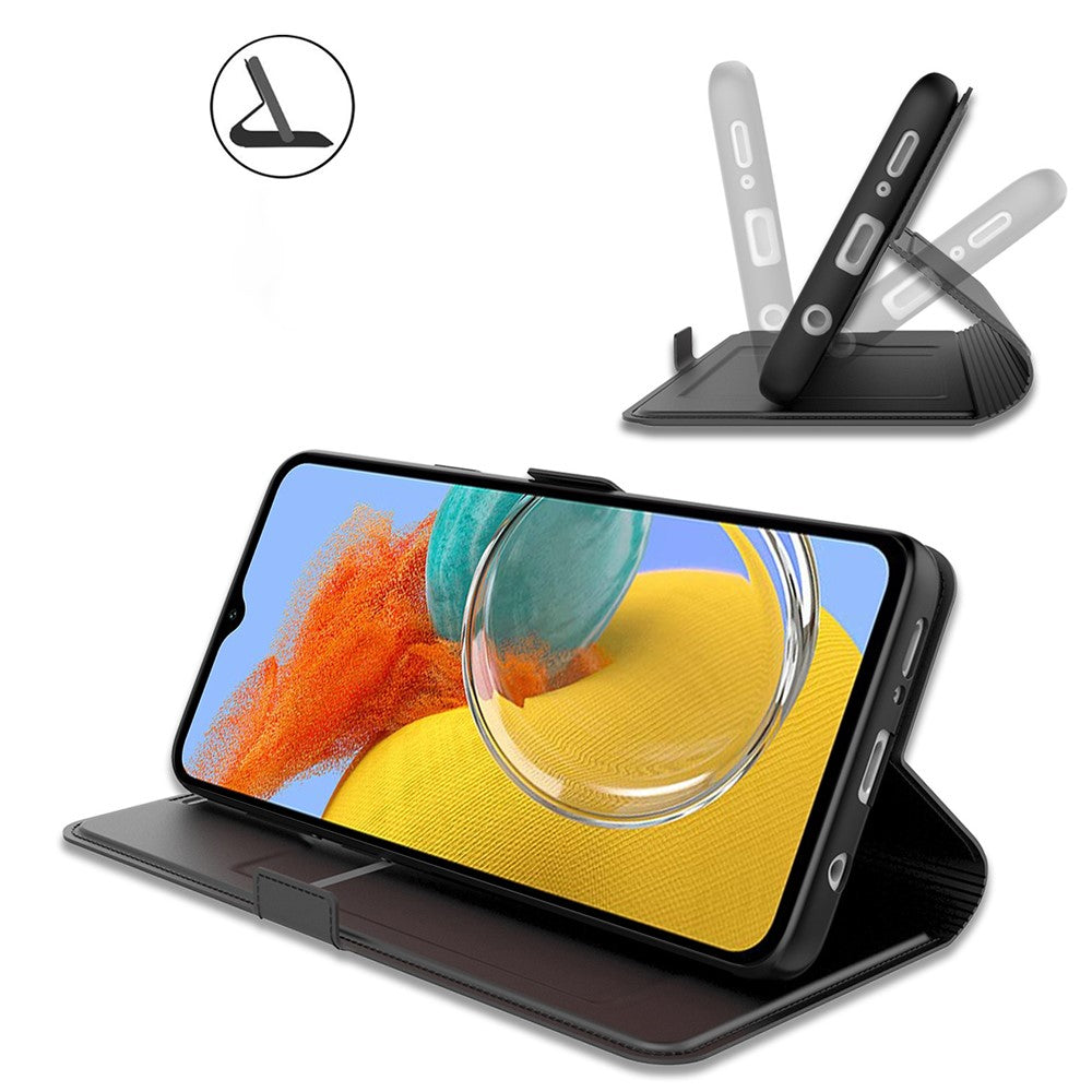 For Samsung Galaxy M14 5G Stand Leather Phone Case Card Holder Mobile Phone Cover - Black