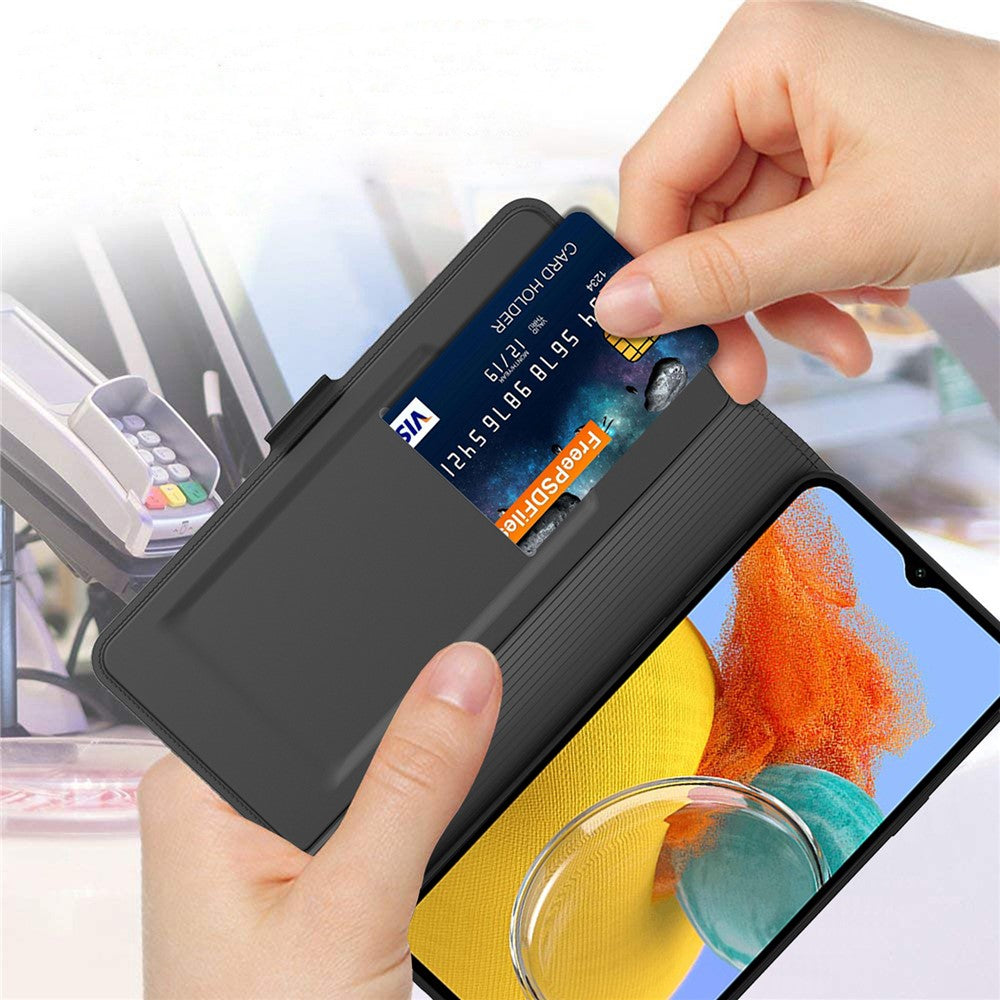 For Samsung Galaxy M14 5G Stand Leather Phone Case Card Holder Mobile Phone Cover - Black